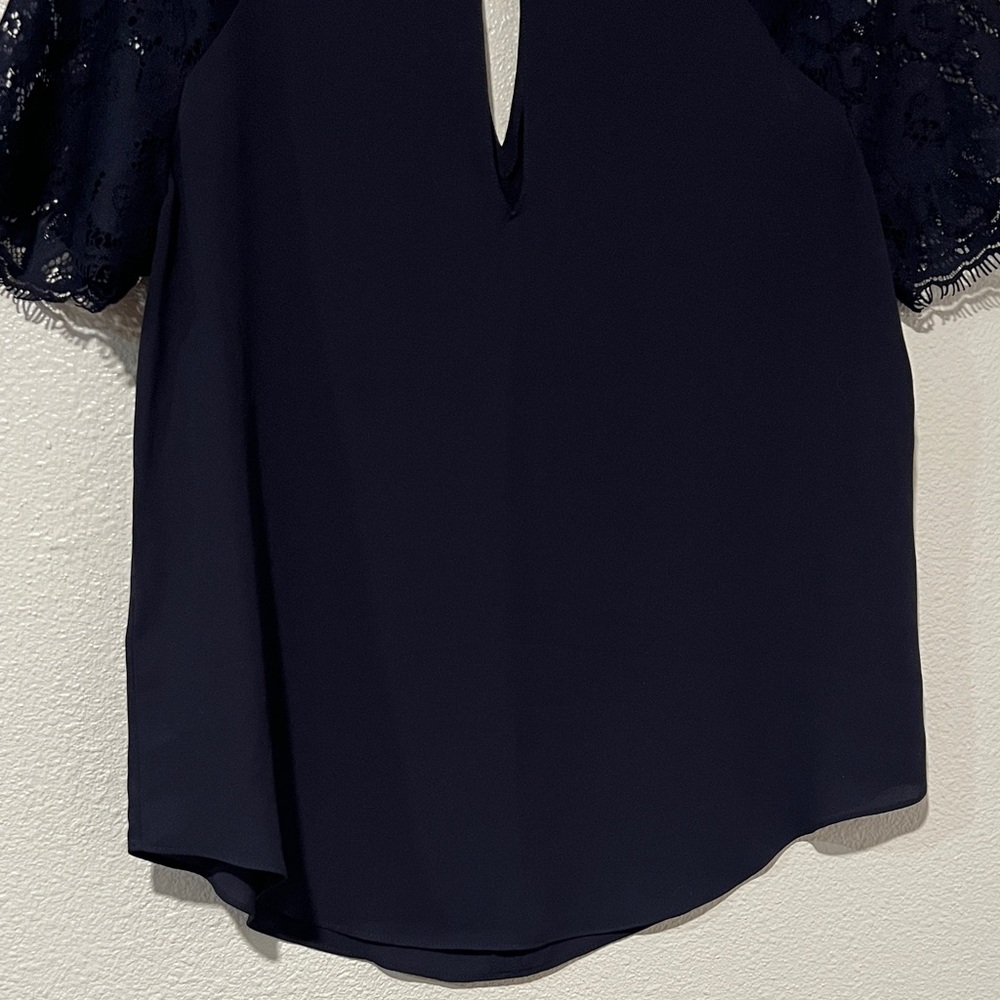 Ann Taylor Navy Lace Sleeve Blouse - Picture 3 of 9